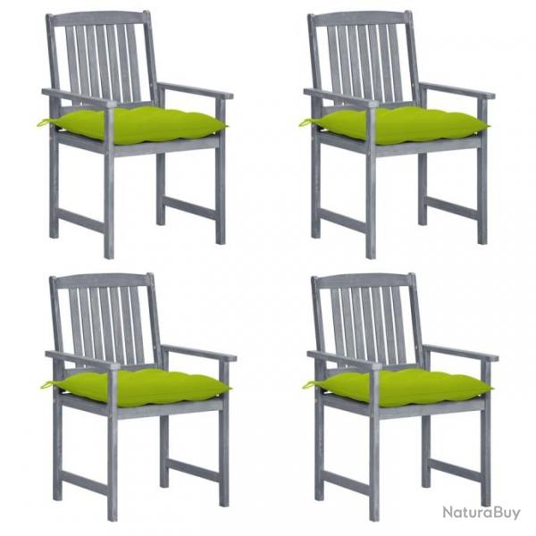 Chaises de jardin et coussins lot de 4 Gris Bois acacia massif