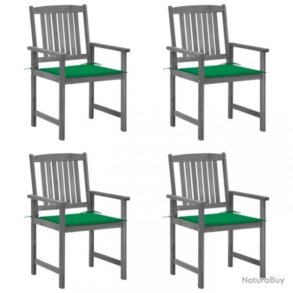 Chaises de jardin et coussins lot de 4 Gris Bois acacia massif