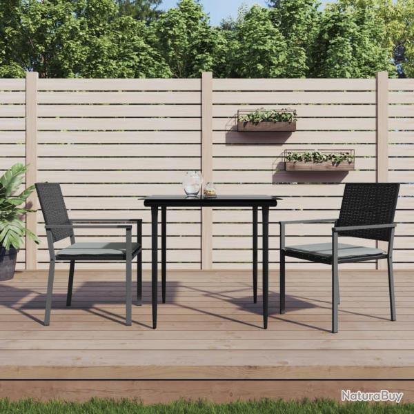 Chaises de jardin et coussins lot de 2 noir 54x62,5x89 cm rotin alsavelo