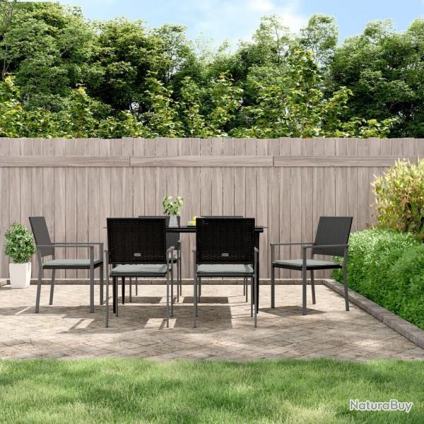 Chaises de jardin et coussins lot de 6 noir 54x62,5x89 cm rotin alsavelo
