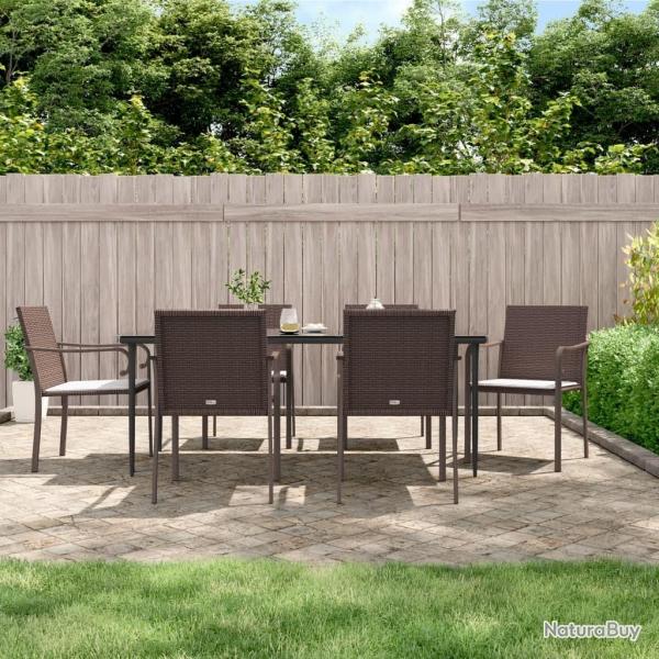 Chaises de jardin et coussins lot de 6 marron 56x59x84 cm rotin alsavelo