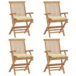 Chaises de jardin et coussins blanc crème lot de 4 Teck massif