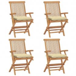 Chaises de jardin et coussins blanc crème lot de 4 Teck massif alsavelo