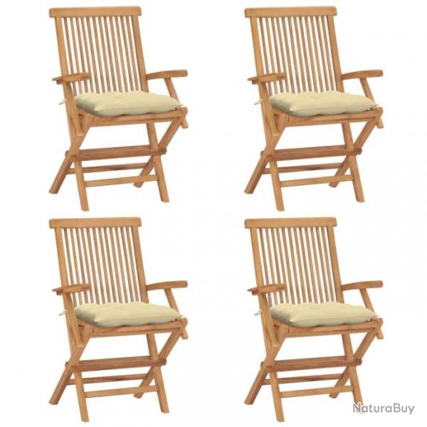 Chaises de jardin et coussins blanc crme lot de 4 Teck massif