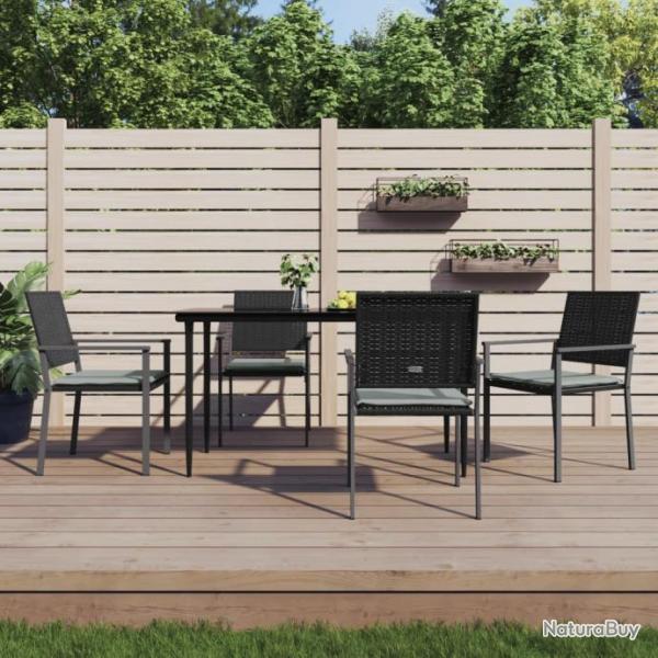 Chaises de jardin et coussins lot de 4 noir 54x62,5x89 cm rotin