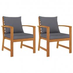 Chaises de jardin lot de 2 avec coussin gris foncé Bois acacia alsavelo