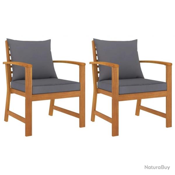 Chaises de jardin lot de 2 avec coussin gris fonc Bois acacia alsavelo