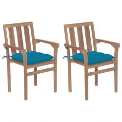 Chaises de jardin lot de 2 avec coussins bleu clair Teck massif alsavelo