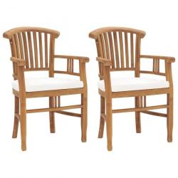 Chaises de jardin lot de 2 avec coussins blanc crème Bois teck alsavelo