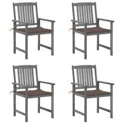 Chaises de jardin et coussins lot de 4 Gris Bois acacia massif alsavelo