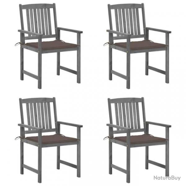 Chaises de jardin et coussins lot de 4 Gris Bois acacia massif alsavelo