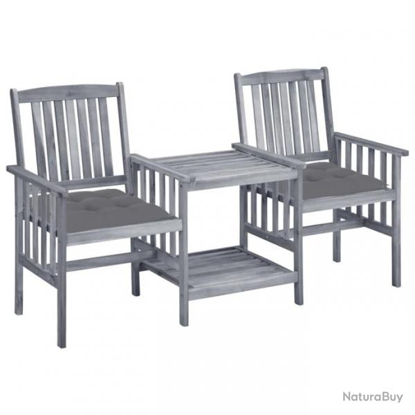 Chaises de jardin avec table  th et coussins Acacia solide alsavelo