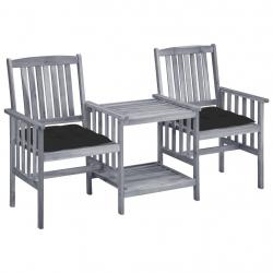 Chaises de jardin avec table à thé et coussins Acacia solide alsavelo