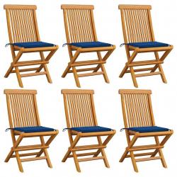 Chaises de jardin et coussins bleu royal lot de 6 Bois de teck alsavelo