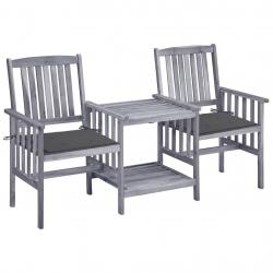 Chaises de jardin avec table à thé et coussins Acacia solide alsavelo