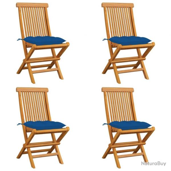 Chaises de jardin et coussins bleu lot de 4 Bois de teck massif alsavelo