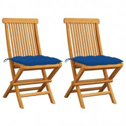 Chaises de jardin et coussins bleu lot de 2 Bois de teck massif alsavelo