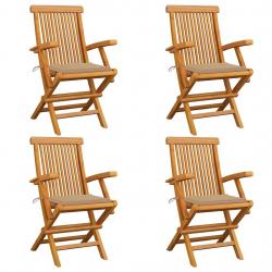 Chaises de jardin et coussins beige lot de 4 Bois teck massif alsavelo