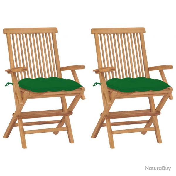 Chaises de jardin avec coussins vert lot de 2 Bois teck massif alsavelo
