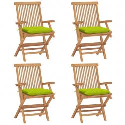 Chaises de jardin avec coussins vert vif lot de 4 Bois de teck alsavelo