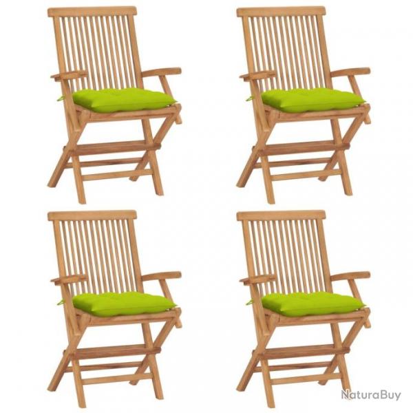 Chaises de jardin avec coussins vert vif lot de 4 Bois de teck