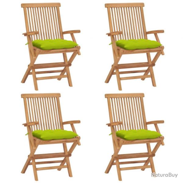 Chaises de jardin avec coussins vert vif lot de 4 Bois de teck alsavelo