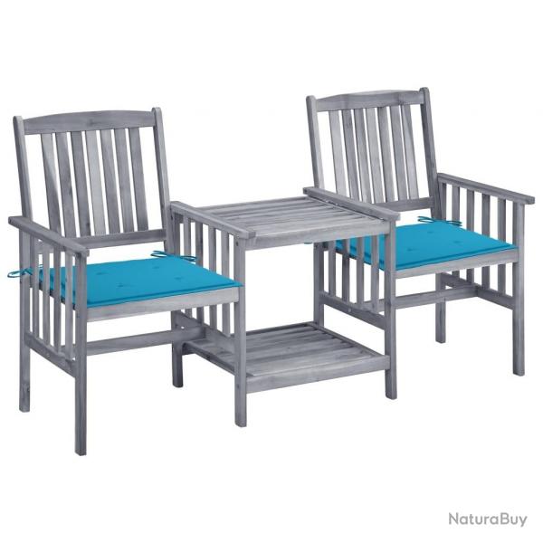 Chaises de jardin avec table  th et coussins Acacia solide alsavelo