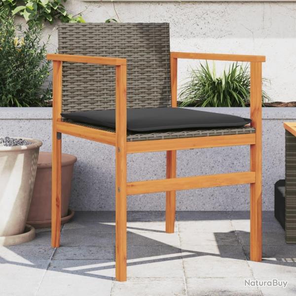 Chaises de jardin coussins lot de 2 gris rsine tresse et bois alsavelo