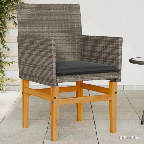 Chaises de jardin coussins lot de 2 gris rsine tresse et bois