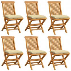 Chaises de jardin et coussins blanc crème lot de 6 Teck massif alsavelo