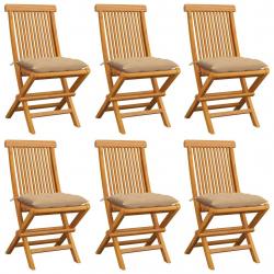 Chaises de jardin et coussins beige lot de 6 Bois teck massif alsavelo