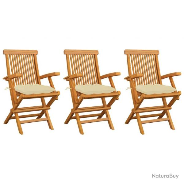 Chaises de jardin et coussins blanc crme lot de 3 Teck massif alsavelo