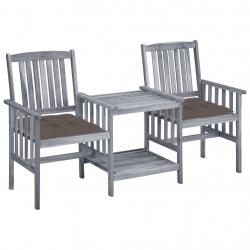 Chaises de jardin avec table à thé et coussins Acacia solide alsavelo