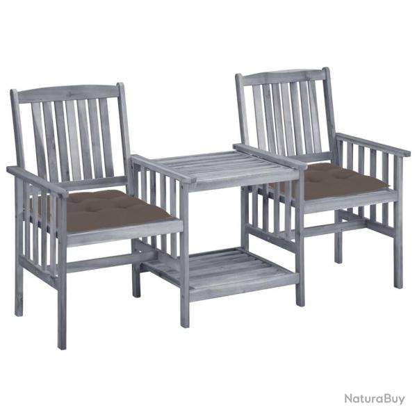 Chaises de jardin avec table  th et coussins Acacia solide alsavelo