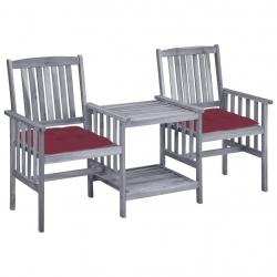 Chaises de jardin avec table à thé et coussins Acacia solide alsavelo