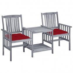 Chaises de jardin avec table à thé et coussins Acacia solide alsavelo