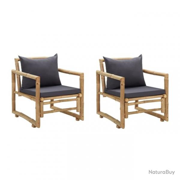 Chaises de jardin avec coussins lot de 2 Bambou