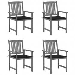Chaises de jardin et coussins lot de 4 Gris Bois acacia massif alsavelo
