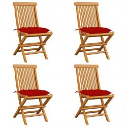 Chaises de jardin et coussins rouge lot de 4 Bois teck massif alsavelo