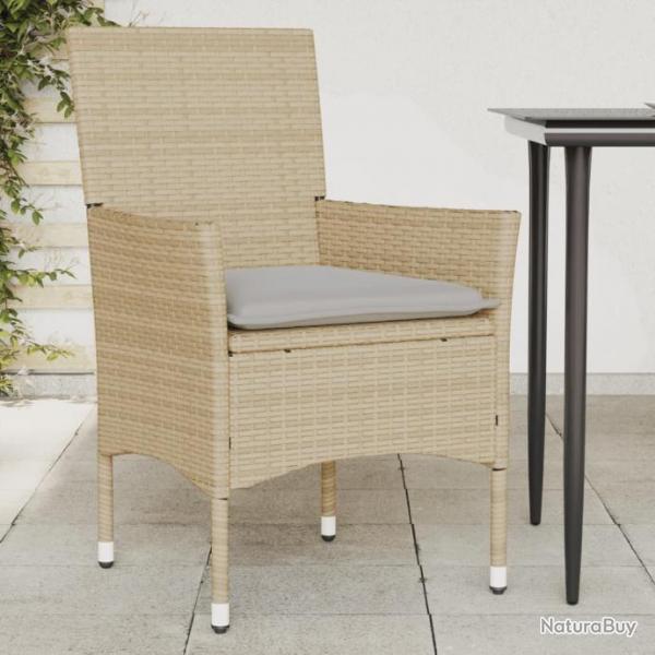 Chaises de jardin avec coussins lot de 2 beige rsine tresse