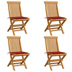 Chaises de jardin et coussins rouge lot de 4 Bois teck massif alsavelo