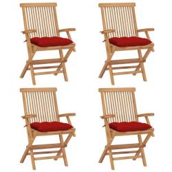 Chaises de jardin et coussins rouge lot de 4 Bois teck massif