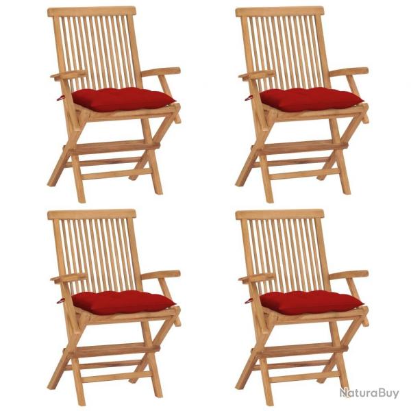 Chaises de jardin et coussins rouge lot de 4 Bois teck massif alsavelo