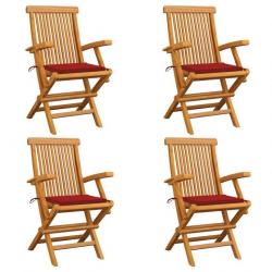 Chaises de jardin et coussins rouge lot de 4 Bois teck massif