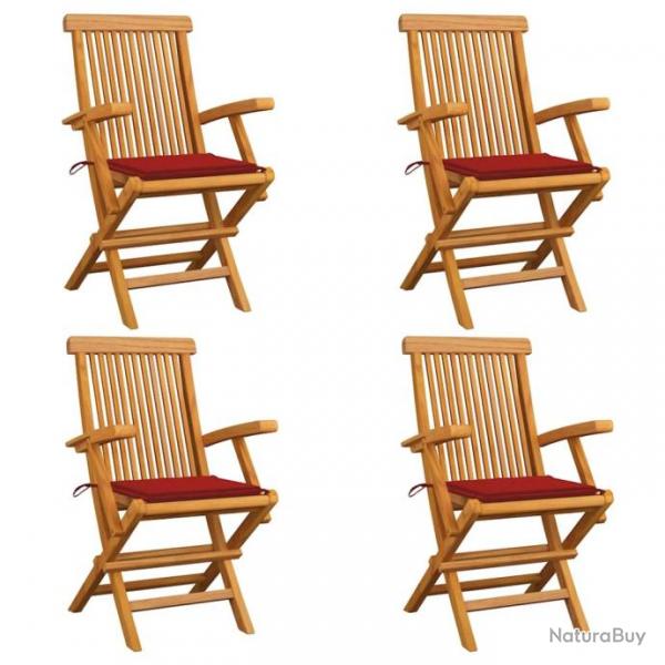 Chaises de jardin et coussins rouge lot de 4 Bois teck massif