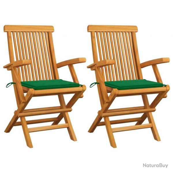 Chaises de jardin et coussins vert lot de 2 Bois de teck massif alsavelo
