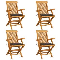 Chaises de jardin et coussins taupe lot de 4 Bois teck massif