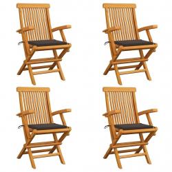 Chaises de jardin et coussins taupe lot de 4 Bois teck massif alsavelo