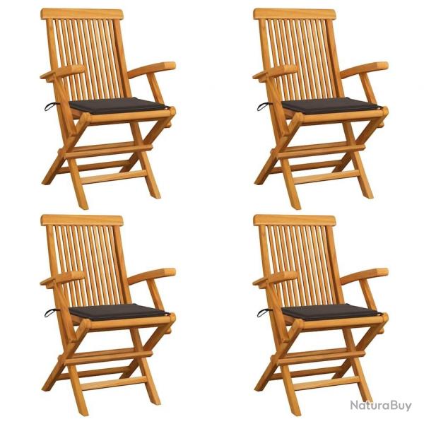 Chaises de jardin et coussins taupe lot de 4 Bois teck massif alsavelo