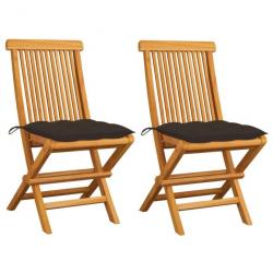 Chaises de jardin et coussins taupe lot de 2 Bois teck massif